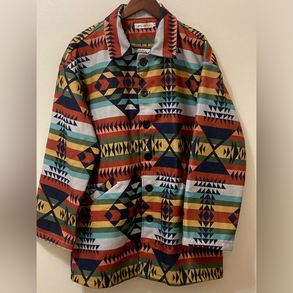 Unisex M Tribal Print Felt Long Sleeve Button Up Heavyweight Coat - Picture 1 of 6